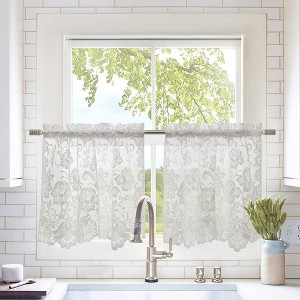 Habitat Limoges Sheer Rod Pocket Floral Lace Design Curtain Tiers for Any Room Soft Selvedge Sides Pair White - 1 of 4