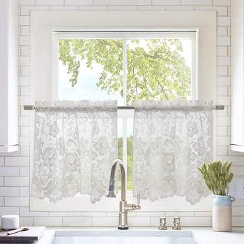 Habitat Limoges Sheer Rod Pocket Floral Lace Design Curtain Tiers for Any Room Soft Selvedge Sides Pair White