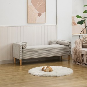 Hrinhom 65.4"W Corduroy Storage Soft Bench with Armrests - 1 of 4
