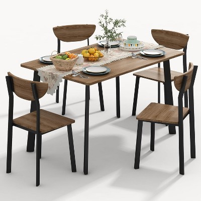 Hooseng 4-Piece Dining Table Set for 4, Kitchen Table with 1 Upholstered Bench & 2 Chairs, Space-Saving Kitchen Table and Chairs Set for Apartment