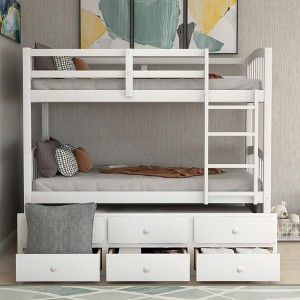 TiramisuBest Twin Bunk Bed with Drawers,Wardrobe,Storage Shelves and Hydraulic Bed,Gray - 1 of 4