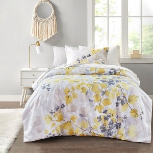Sapphtopaz Bedding Comforter Set Quilt Set Ultra Soft Microfiber Modern Botanical Featuring Yellow and Gray Leafy Print - 1 of 4