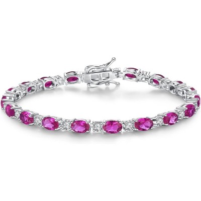 Sterling Silver Tennis Bracelet with Birthstone Charms, 7 Inch Fine Jewelry Christmas Gift for Women