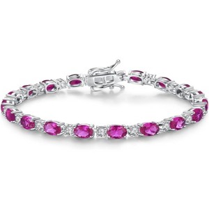 Sterling Silver Tennis Bracelet with Birthstone Charms, 7 Inch Fine Jewelry Christmas Gift for Women - 1 of 4