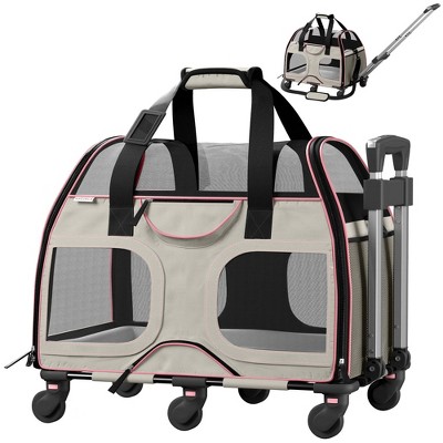 Katziela Airline Compliant Wheeled Pet Carrier With Removable Wheels and Telescopic Handle