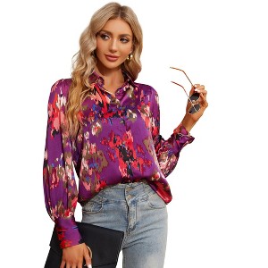 Coolmee Womens Long Sleeve Shirts Boho Floral Printed Blouses Fashion Casual Button Down Collared Peasant Tops - 1 of 4