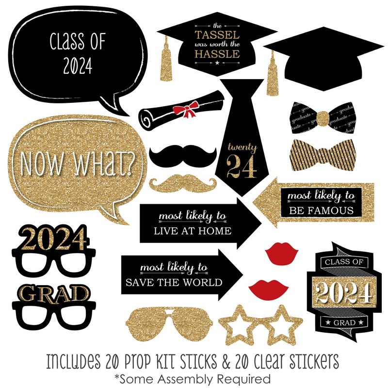 Big Dot of Happiness Gold Graduation Party - 2024 Grad Photo Booth Props Kit - 20 Count, 3 of 9