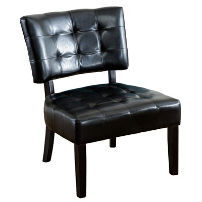 Ivory Faux Leather Tufted Slipper Chair with Wood Legs