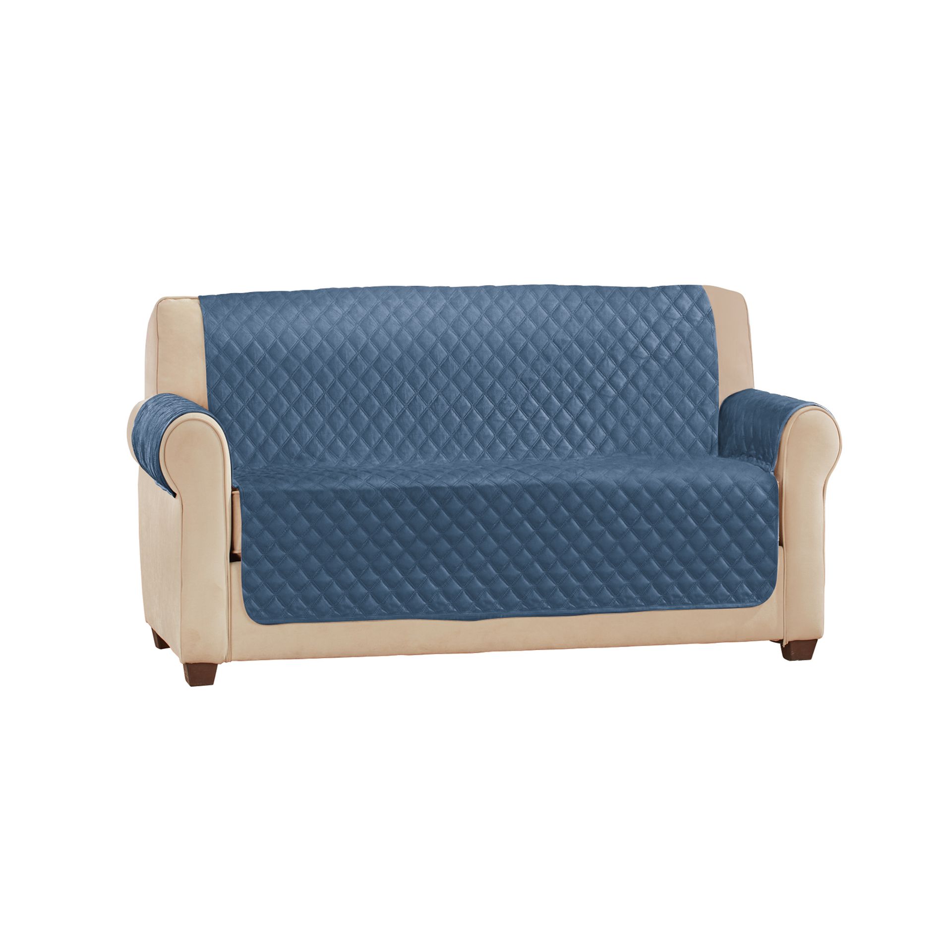 Collections Etc Soft Velvet Waterproof Quilted Furniture Cover Loveseat Blue