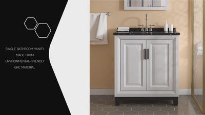 Gray 30" Freestanding Vanity with Marble Top and Storage Cabinet