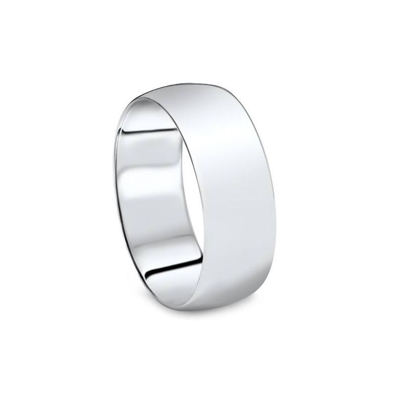 Pompeii3 8mm Dome High Polished Wedding Plain Band 14K White Gold Comfort Fit Ring, 1 of 4