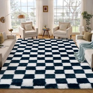 Nasitip Shaggy Checkered Rug Premium Shaggy Fluffy Rugs for Living Room Hallway Bedroom Bedside Shag Fuzzy Floor Carpet for Nursery Dorm - 1 of 4