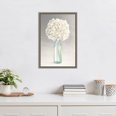 Tranquil Blossoms Hydrangea Canvas Wall Art in Gray Frame
