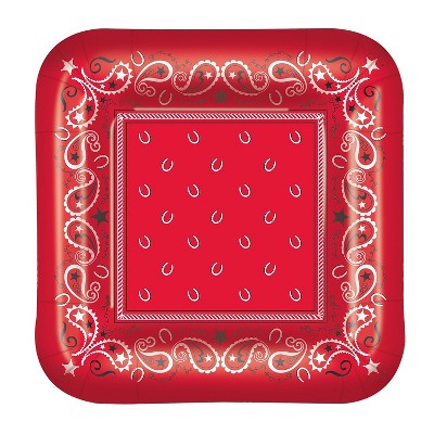 Beistle 9" Square Shaped Bandana Plate Red 24/Pack 58015