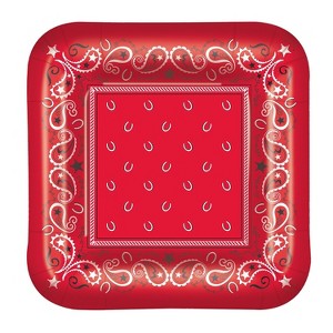 Beistle 9" Square Shaped Bandana Plate Red 24/Pack 58015 - 1 of 1