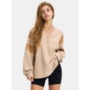 EXLURA Women's Oversized V Neck Henley Shirt Patchwork Color Block Sweatshirt Long Sleeve Button Pullover Tunic Tops - 2 of 4