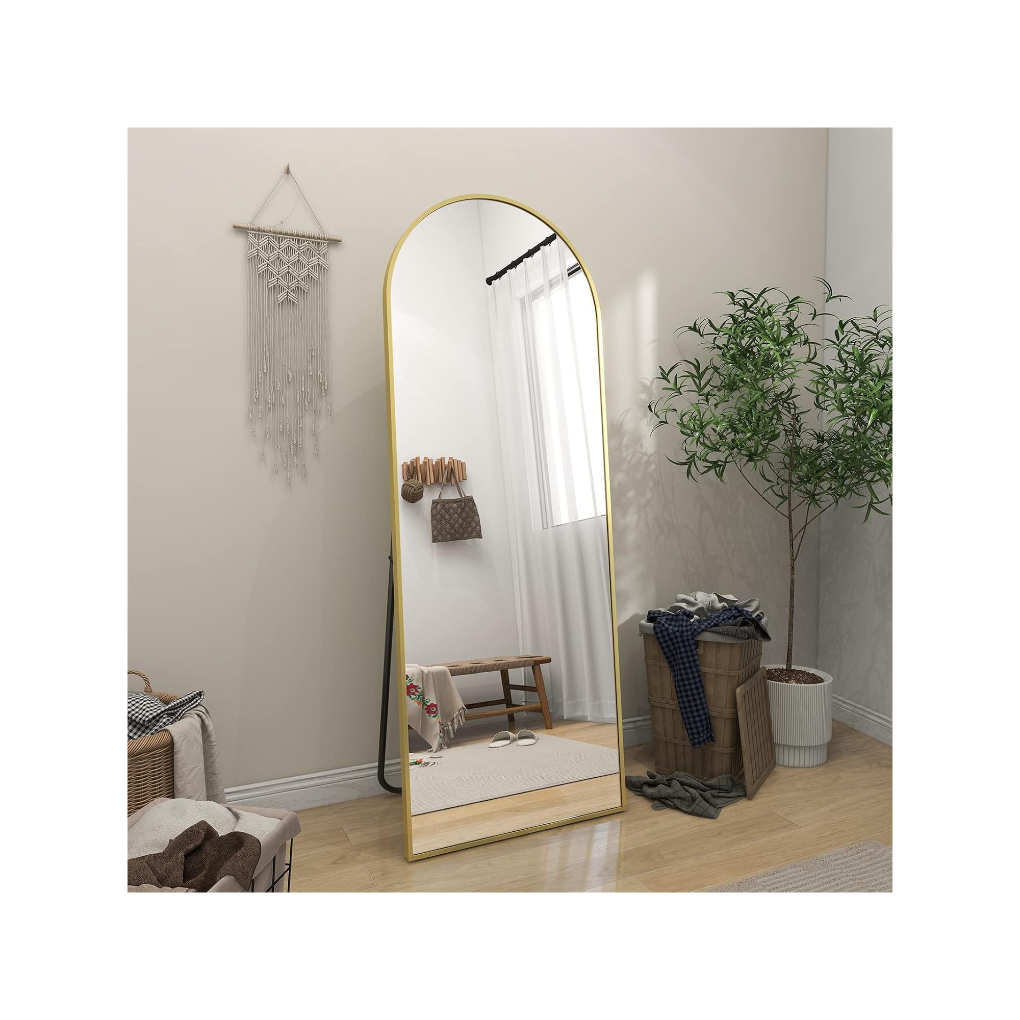 HOMLUX 64"x21" Modern Full Length Bathroom Mirror Arched Leaning Floor Mirror,Gold