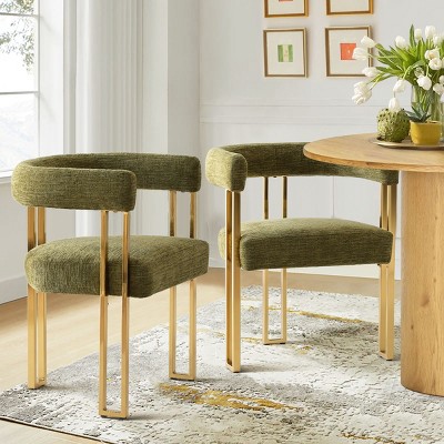 Upholstered Dining Chair Set Of 2,Chenille Dining Chair With Gold Metal Leg Morden Design For Kitchen  Dining Room Or Living Room-Tanpinhause