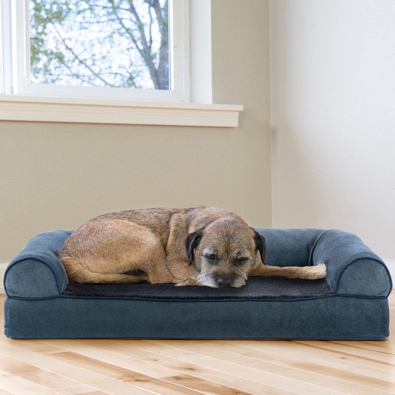 FurHaven Faux Fleece and Chenille Cooling Gel Memory Foam Sofa Dog Bed, 3 of 4