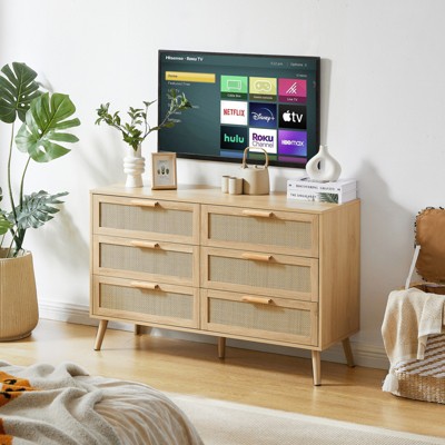 ALEXOUN Drawers Dresser for Bedroom - Large Rattan Storage Cabinet,Large Capacity & Multi-Functional for Kitchen,Living Room,Hallway,Natural Color