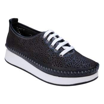 Cools 21 Sarto Perforated Memory Foam Leather Lace Up Sneakers