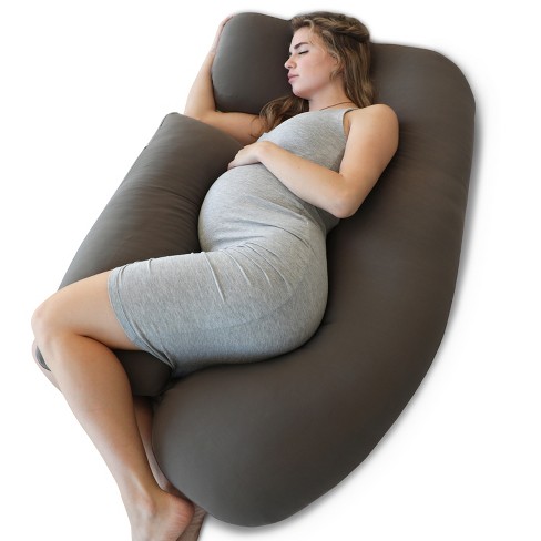 Pharmedoc Pregnancy Pillow, U-Shape Cooling Cover - Dark Grey with Detachable Side - Support for Back, Hips, Legs, Belly for Pregnant Women, Blue