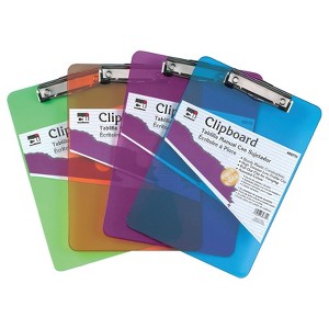 Charles Leonard Transparent Plastic Clipboard, Low Profile Clip and Pull Out Hook, Letter Size, Assorted Neon Colors - 1 of 1