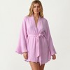 Anna-Kaci Lounge Women's Wrap Tie Front Night Robe and Ruffle Shorts 2-Piece Set - 2 of 4