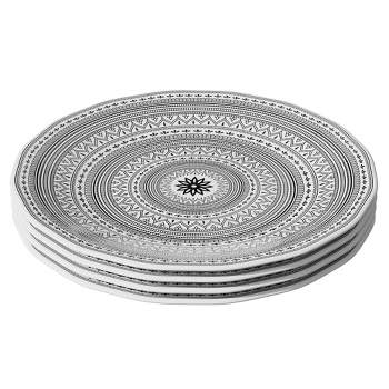 American Atelier Moroccan Black/White Design Melamine Plates, Lightweight and Break-Resistant Plates, Dish Set for Everyday Use, Set of 4