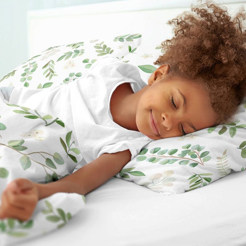 4pc Botanical Leaf Twin Kids&#39; Comforter Bedding Set Green and White - Sweet Jojo Designs, 5 of 7