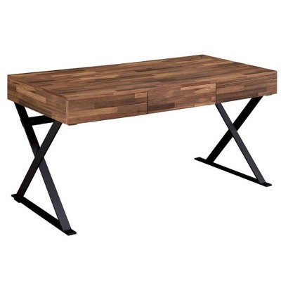 Wood And Metal Frame Computer Desk With 2 Shelves Brown/black - Benzara :  Target