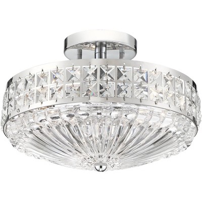 Barnes and Ivy Modern Ceiling Light Semi Flush Mount Fixture Chrome 12 1/2" Wide Clear Crystal Bedroom Kitchen Living Room Hallway