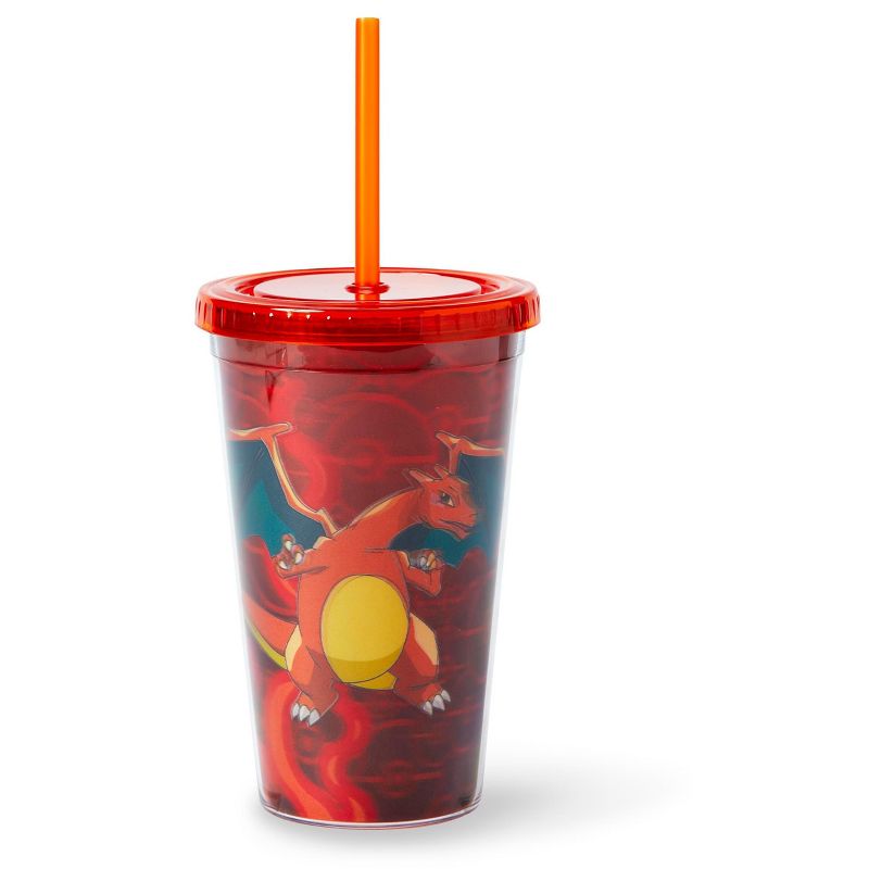 Just Funky Pokémon Charizard Lenticular Plastic Tumbler Cup Lid & Straw | Holds 16 Ounces, 2 of 7