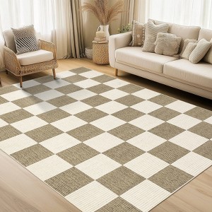 Modern Geometric Area Rugs for Living Room Washable Checkered Rug Soft Non Slip Low Pile Carpet - 1 of 4
