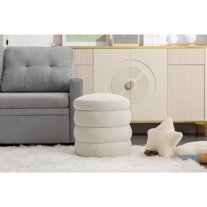 MYINDA 16.9'' Soft Velvet Round Ottoman Footrest Stool,Ivory - 1 of 4