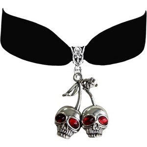Gothic Skull Necklace Vintage Velvet Choker Black Red Cherry Skull Necklace Punk Style Rock Gothic Aesthetic Necklace Holiday Biker Jewelry Necklace - 1 of 4