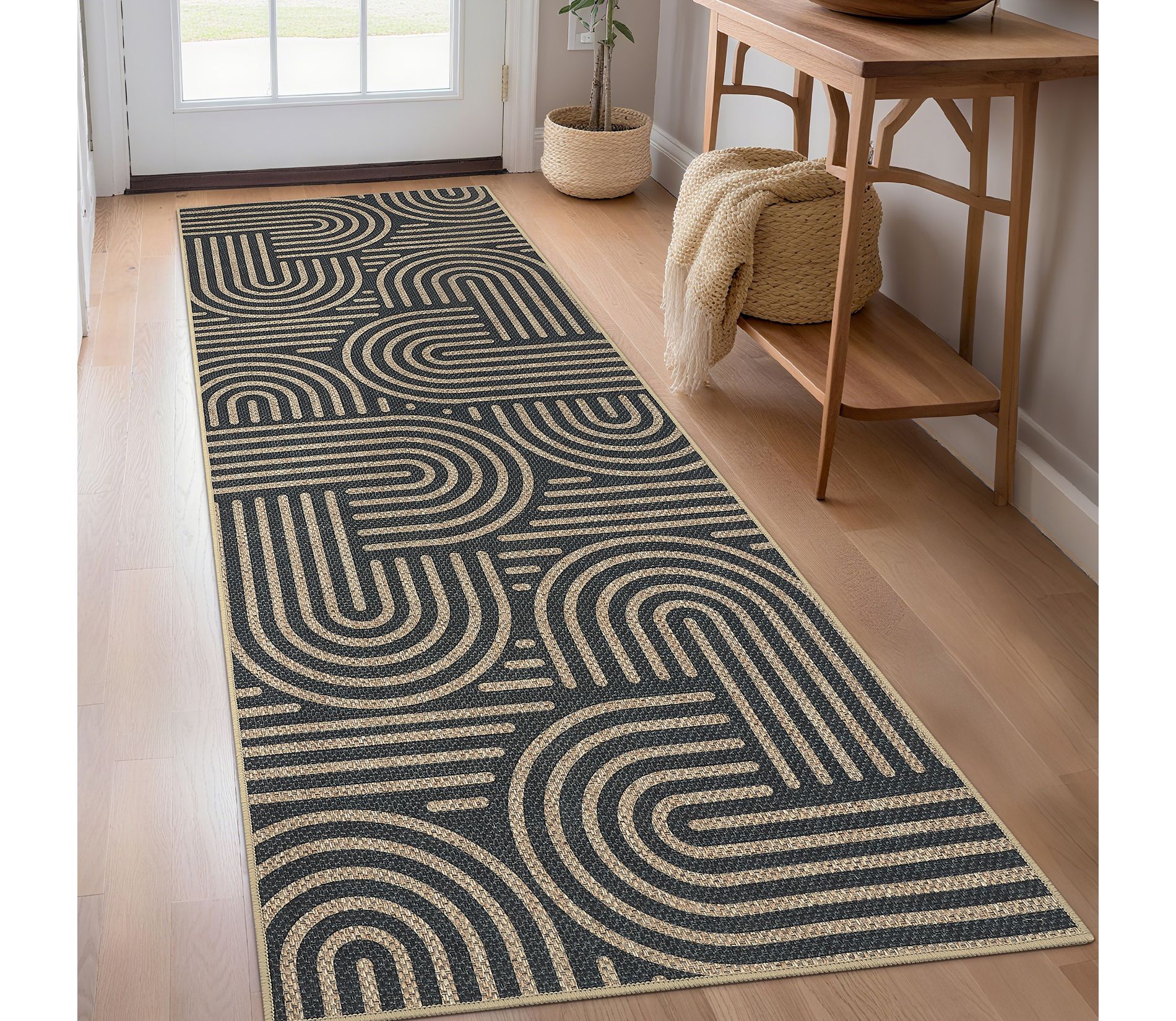 Garvee Modern Geometric Stripes Rug, Easy Jute Area Rug, Indoor Outdoor Rugs, Non Slip Stain Resistant Mat for Living Room, Bedroom, Patio, Porch
