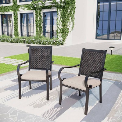 2pk Rattan/Steel Patio Dining Arm Chairs with Cushions - Captiva Designs: Weather-Resistant, Rust-Proof