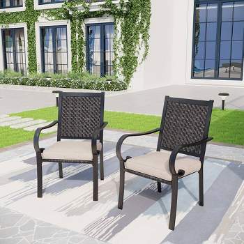 2pk Rattan/Steel Patio Dining Arm Chairs with Cushions - Captiva Designs