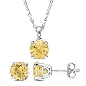 EVERLY JEWELRY | Sterling Silver 3 3/4 CT TGW Citrine Solitaire Stud Earring and Pendant with chain Set - 1 of 4