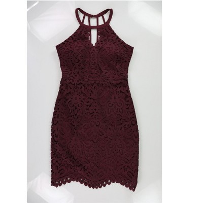 GUESS Womens Lace Keyhole Sheath Dress