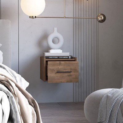 Grungis Wall-Mounted Floating Nightstands with Drawer & Shelf,Wall Mounted Night Stand with Space-Saving for Bedroom Furniture