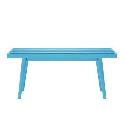 Teal Mid-Century Modern Pine and Birch Entryway Bench