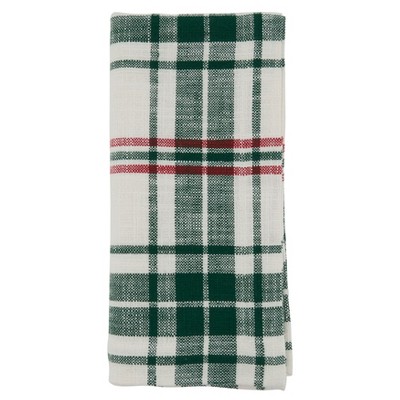 Saro Lifestyle Plaid Design Cloth Table Napkins (Set of 4), 20"x20", White/Green