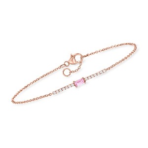 Pure Collection by Ross-Simons 0.10 Carat Pink Sapphire and .11 ct. t.w. Diamond Bar Bracelet in 14kt Rose Gold Size 6.5 - 1 of 3