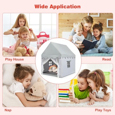 Gray Large Kids Play Castle Tent with Mat and Windows