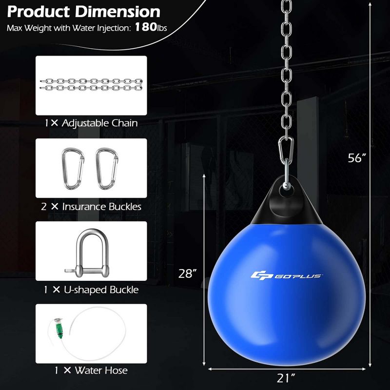 Costway Water Punching Bag 21" 180 Pound Heavy Punching Bag with Adjustable Metal Chain Blue/Black/White, 3 of 11