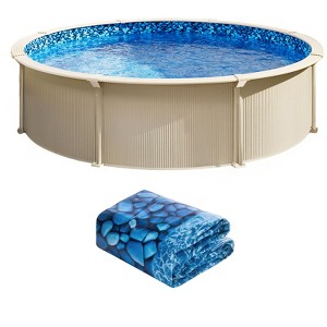 VEVOR Pool Liner, 30ft Round Pool Liner, Uinbead Style, Durable Vinyl Pool Liner, Standard Gauge, 52in Wall Height, Pool Liner Replacement, Blue - 1 of 4