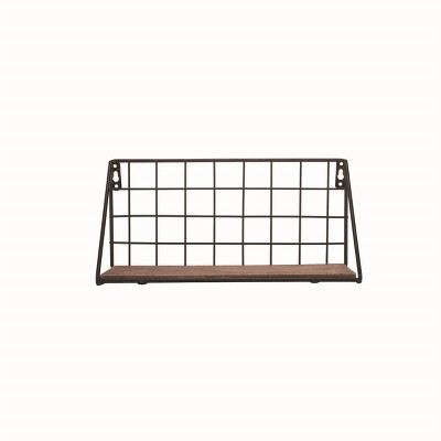 Small Black Wire Metal and Wood Hanging Wall Shelf - Foreside Home & Garden