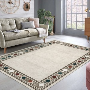 2x6 Modern Bordered Indoor Runner Rug, Machine Washable Runners, Contemporary Geometric Accent Rugs, Non Slip Non Shedding Carpet - 1 of 4